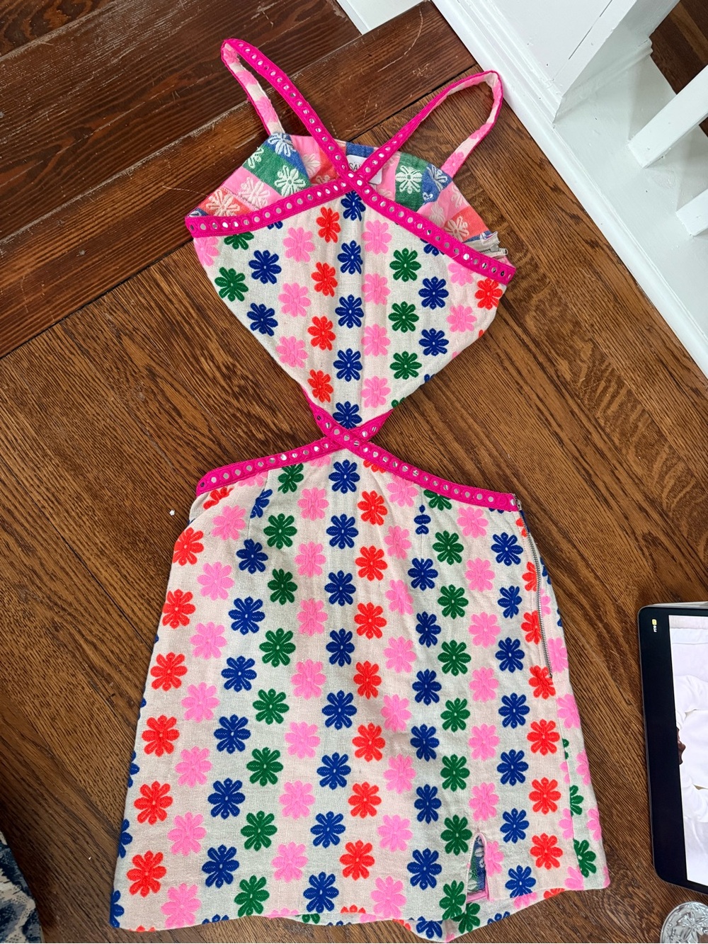 Anthropologie x Saylor Pink Trim Floral Cutout Dress